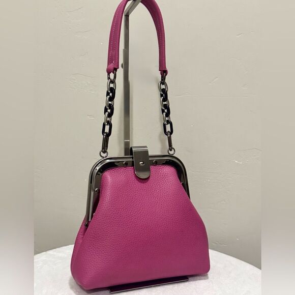 Pink Togo Calfskin Handmade Unique Rivet Frame Purse, Shoulder Bag, Crossbody - Picture 5 of 16